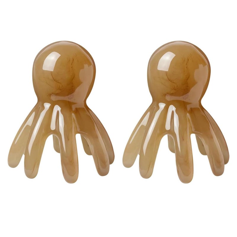 LZZEM 2Pcs Portable Eight Hole Scalp Massager - Resin Head Massage Comb Octopus Design for Relaxation Handheld Shiatsu Scraping Tool Chinese Spa and Hair Care.